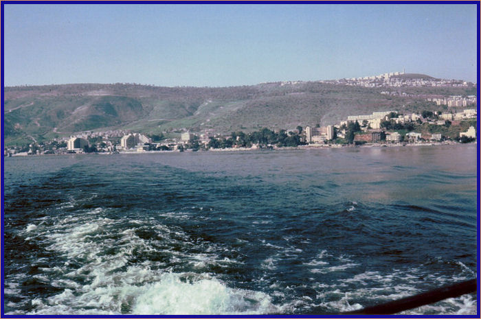 Looking back at Tiberias from our boat